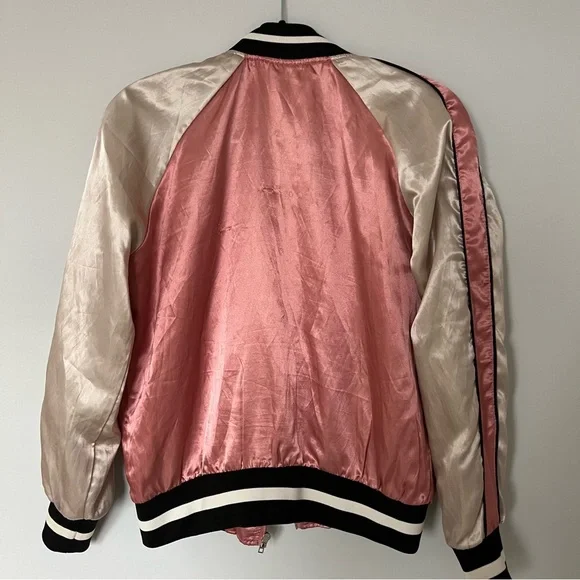 Pink Silk Flowered Embroidered Bomber Jacket - Picture 4 of 7